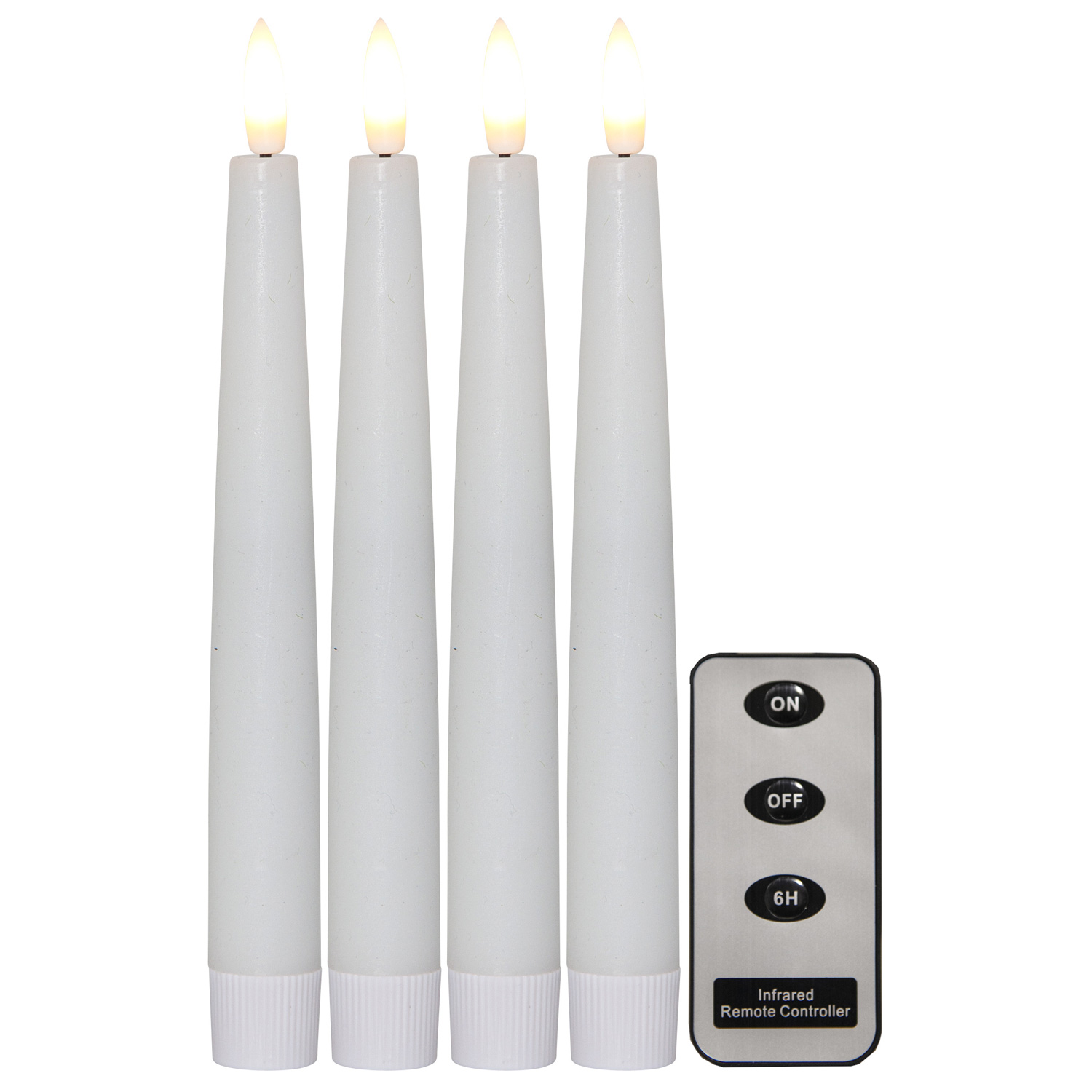 LED Stabkerzen Flamme - Echtwachs - flackernde warmweiße LED - H: 20cm - Timer - weiß - 4er Set