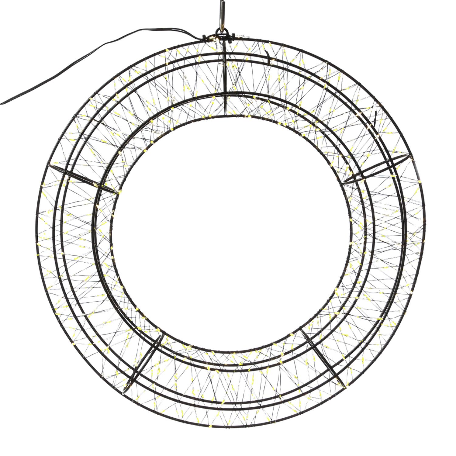 XXL LED Kranz mit Drahtlichterkette - Lichterkranz mit 1800 warmweißen LED - D: 60cm - Timer - Außen