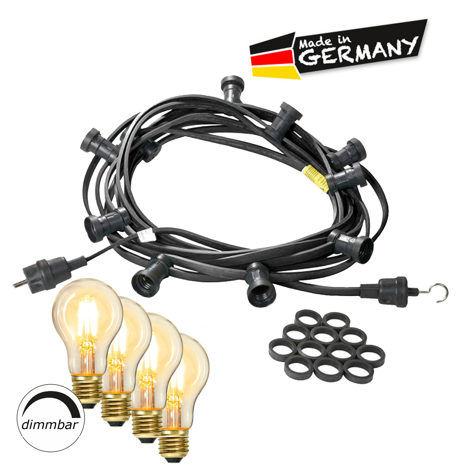 Illu-/Partylichterkette 20m - Außenlichterkette schwarz Made in Germany 20x dimmbares Leuchtmittel