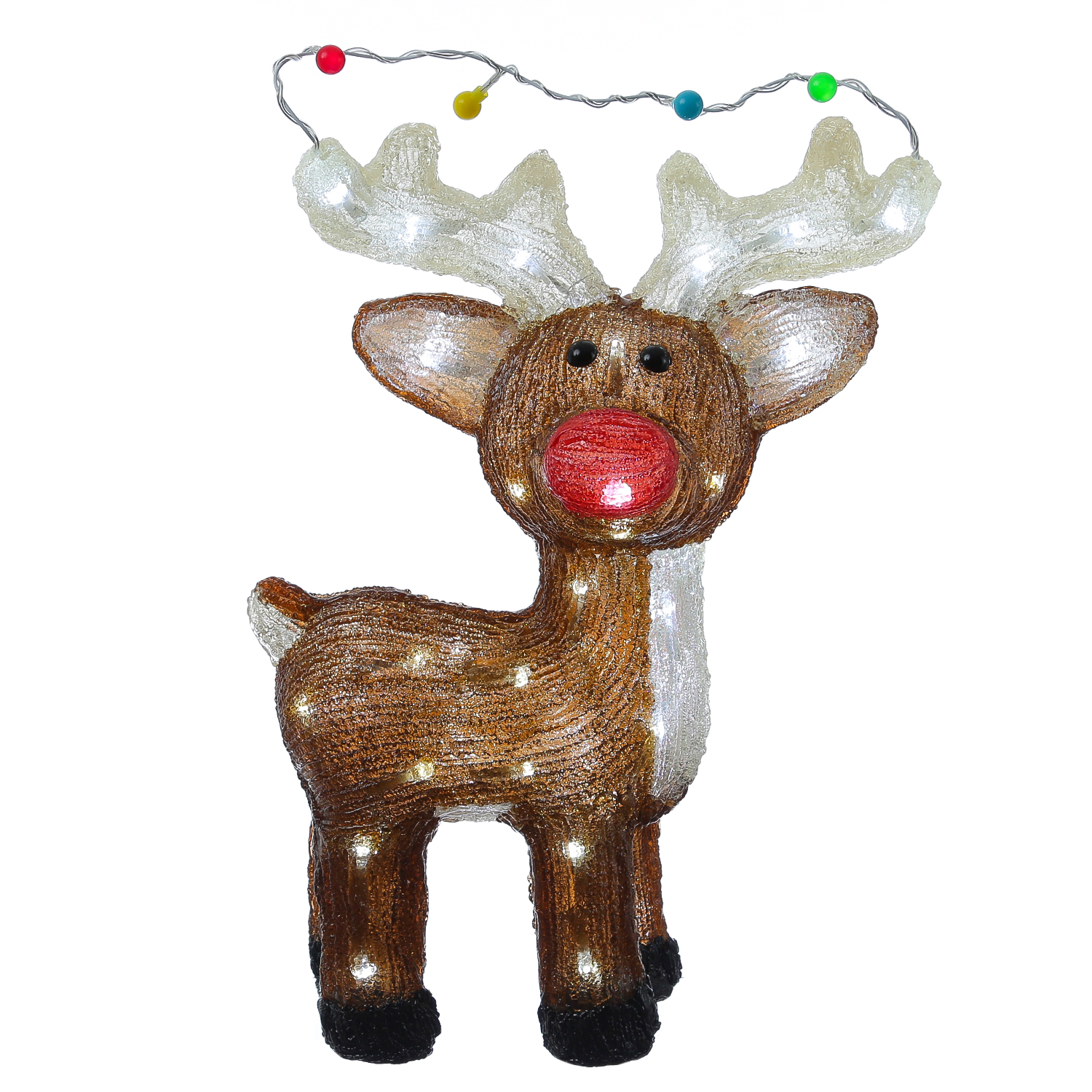 LED Rentier - Acryl Weihnachtsfigur - 48 kaltweiße LED - H: 47cm - mit Trafo - für Außen