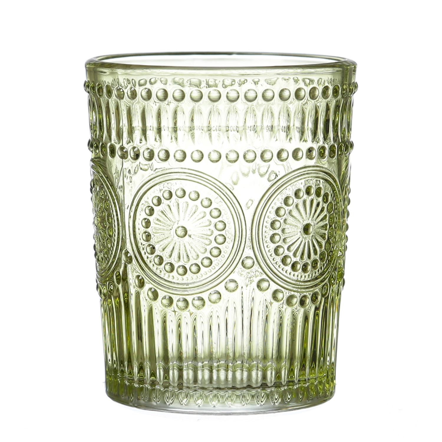 Trinkglas Vintage - Glas - lebensmittelecht - 280ml - H: 10cm - mit Muster - grün