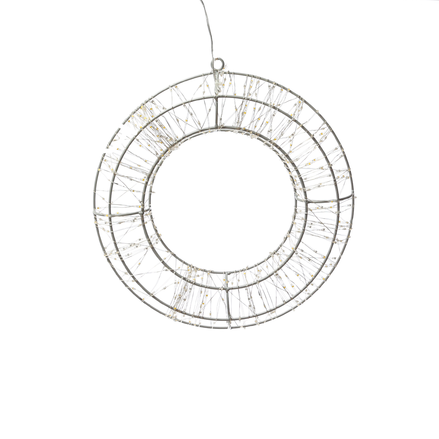 LED Kranz mit Drahtlichterkette - Lichterkranz mit 400 warmweißen LED - D: 28cm - Timer - Außen