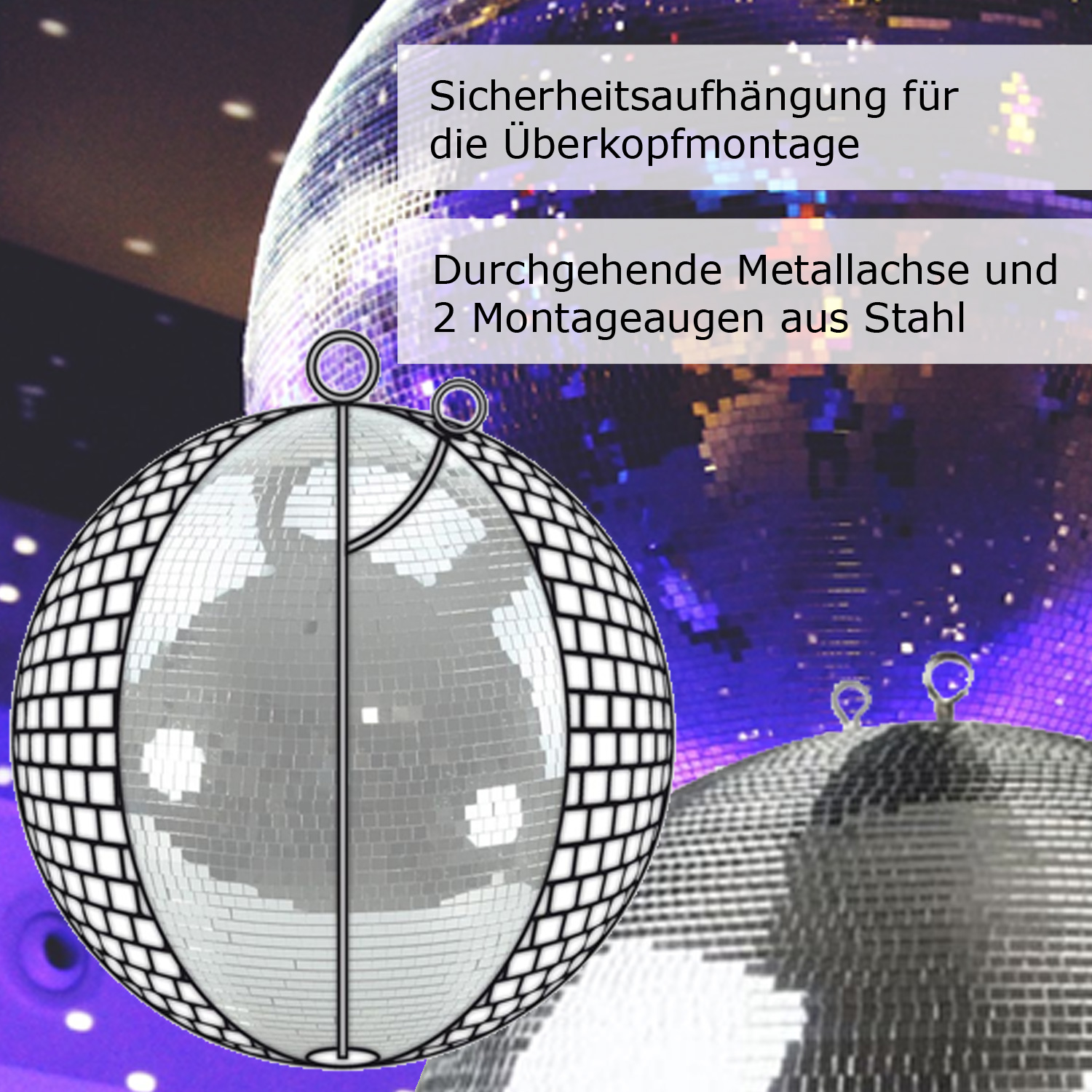 Spiegelkugel 30cm - Safety - Discokugel - Echtglas - 10x10mm Spiegel - silber
