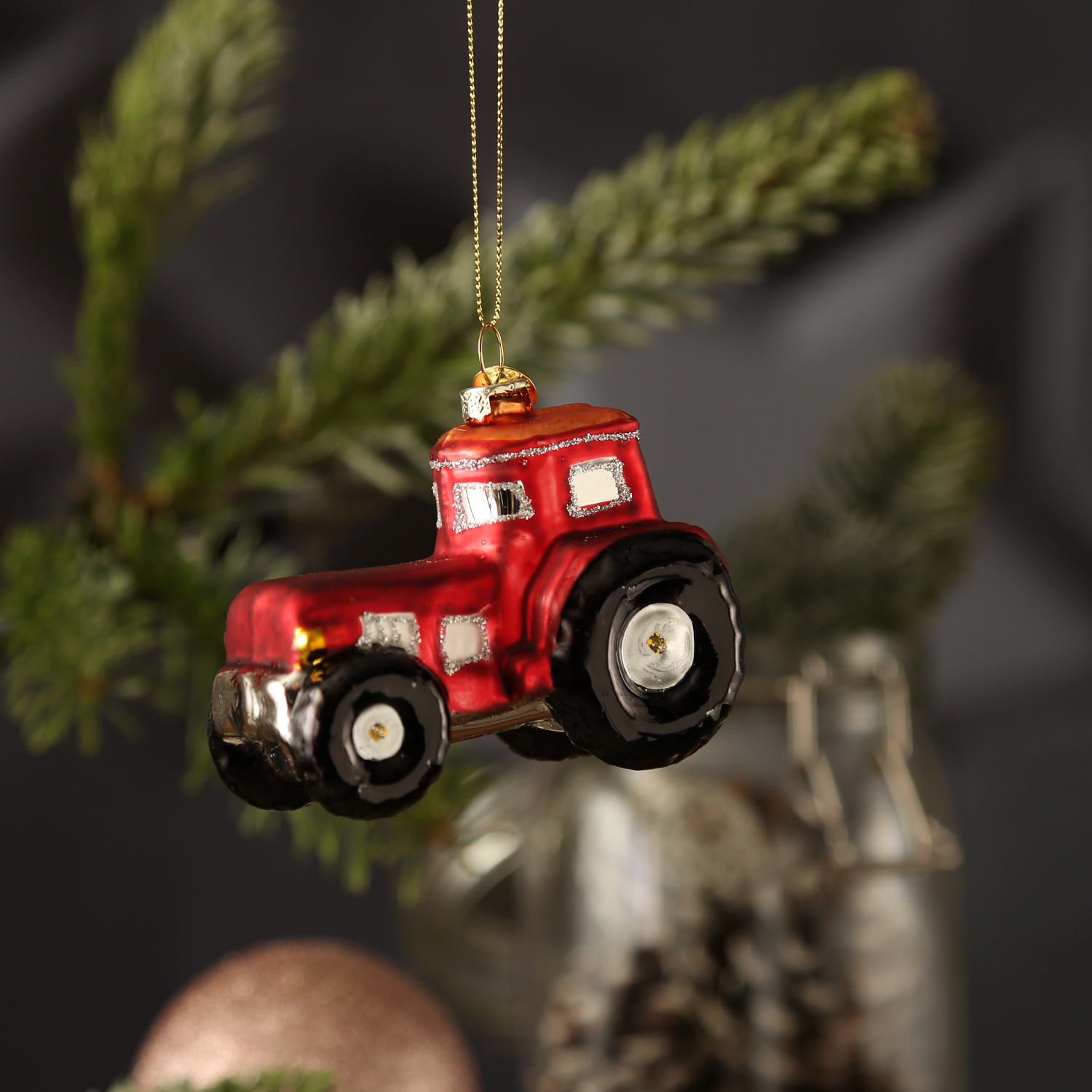 Weihnachtsbaumschmuck Traktor - Christbaumschmuck - Glas - H: 7cm - rot Weihnachtsbaumschmuck Traktor - Christbaumschmuck - Glas - H: 7cm - rot