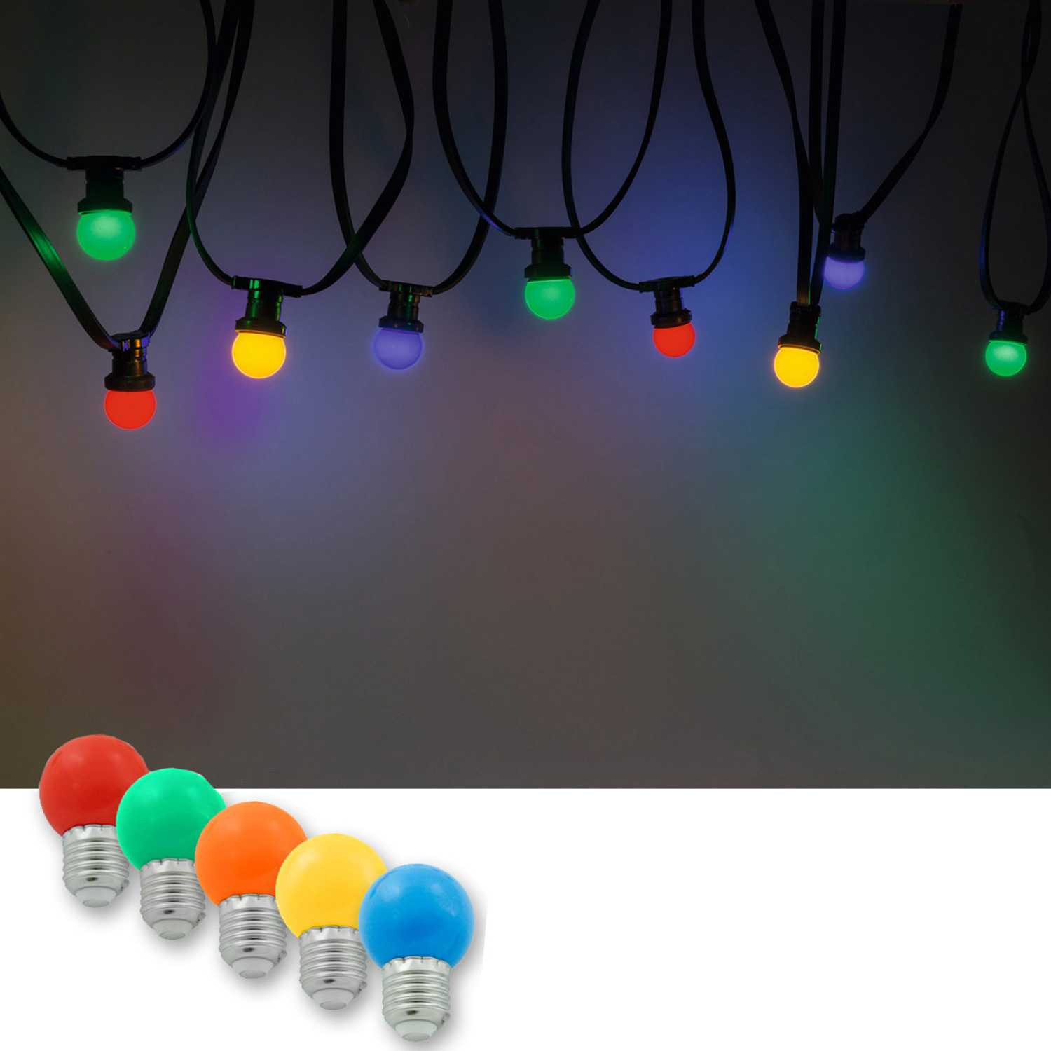 Illu-/Partylichterkette 10m | Außenlichterkette, 10 x bunte LED Lampe - SOMMERDEAL