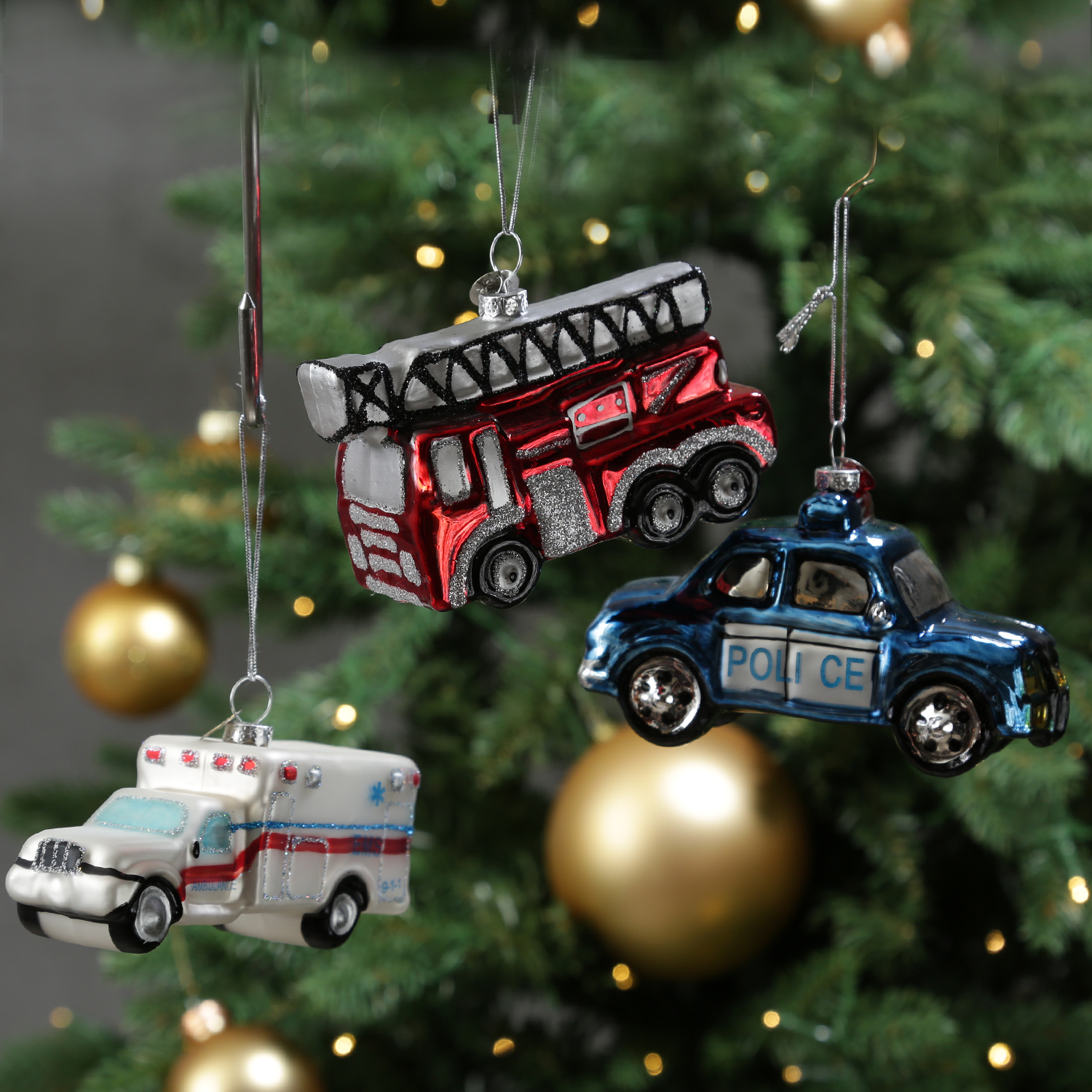 Weihnachtsbaumschmuck Krankenwagen - Christbaumschmuck - Glas - L: 11cm - weiß