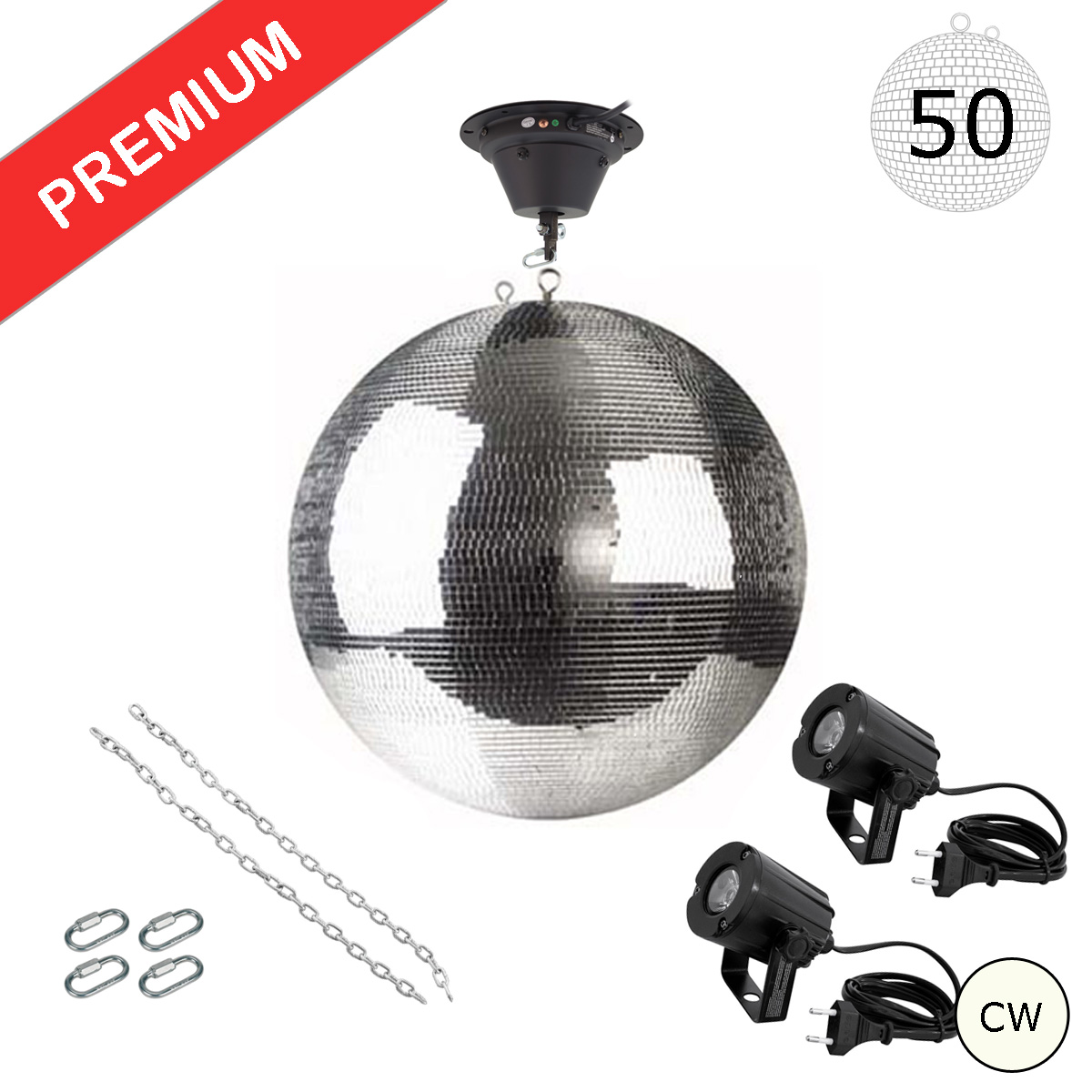 Spiegelkugel Komplettset - Discokugel, Motor, Pinspot, Montagematerial für Diskokugel - Mirrorball Set - Partyset Spiegelkugel Komplettset - Discokugel, Motor, Pinspot, Montagematerial für Diskokugel - Mirrorball Set - Partyset