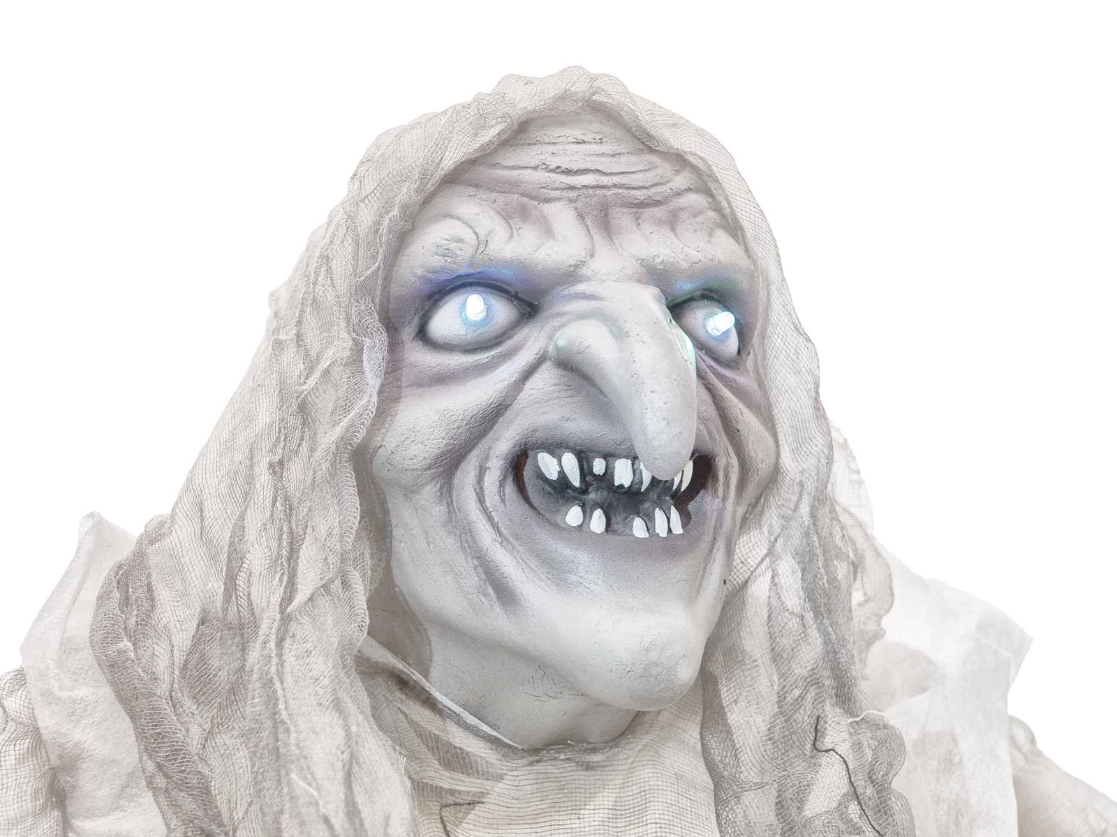 Weiße Hexe, bewegt mit Licht und Geräuschen - Halloween Figur zum Hängen 170x50x20cm