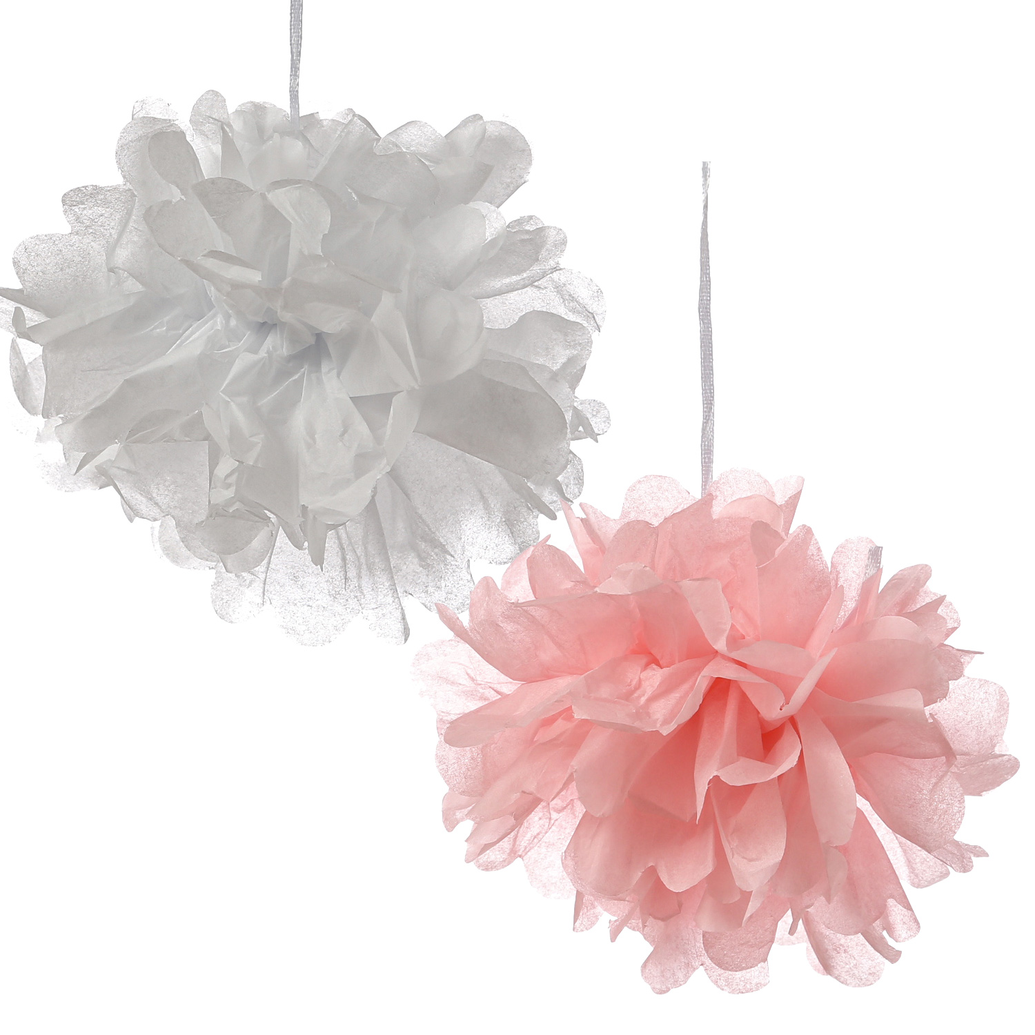 4x Partyset Papierdekoration 12 Teilig - grau/weiß/rosa Lampion, Pompon