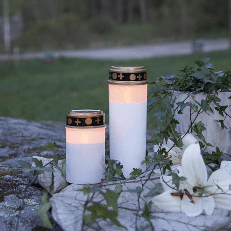 LED Grablicht - Grabkerze - gelbe LED - H: 12cm - Timer - für Außen