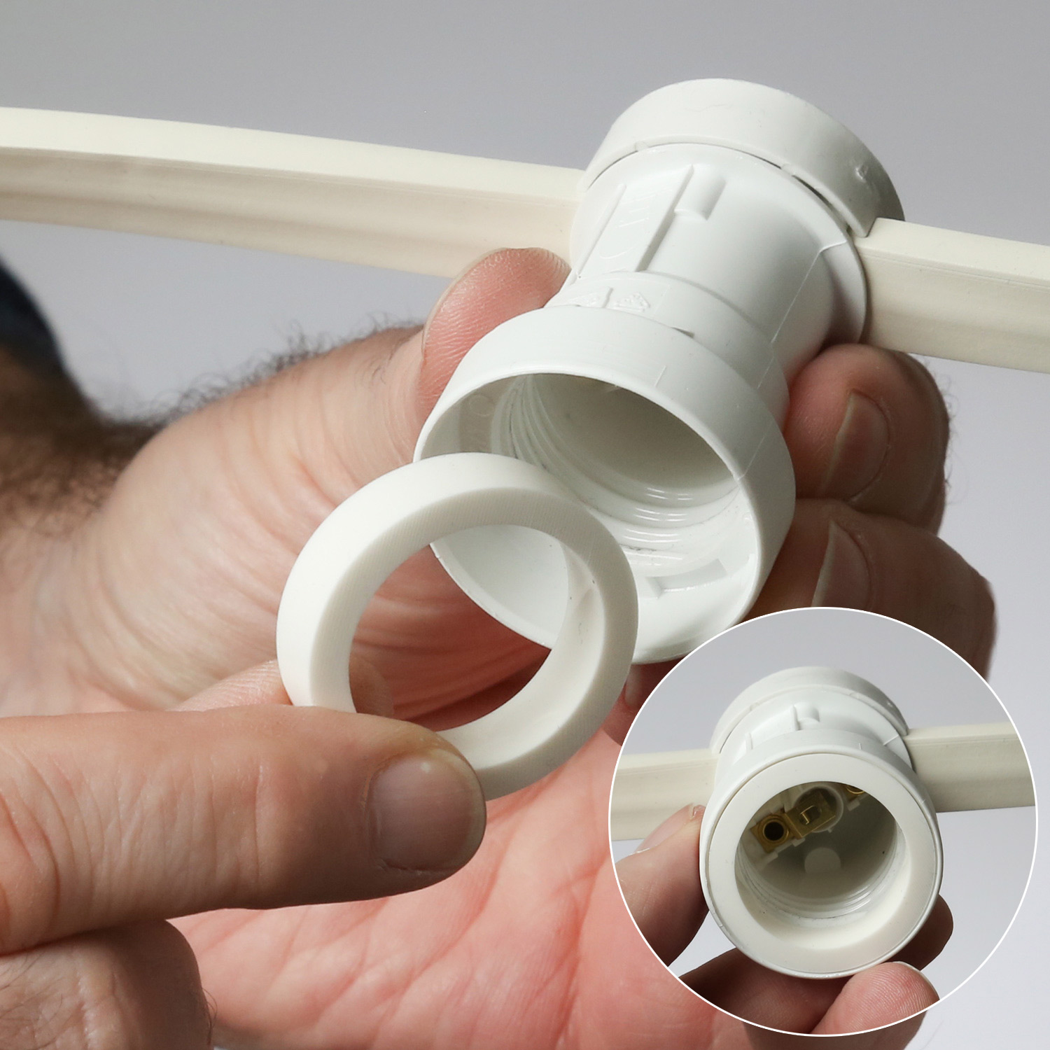 Illu-/Partylichterkette 30m - Außenlichterkette weiß - Made in Germany - 50 bunte LED Tropfenlampen Illu-/Partylichterkette 30m - Außenlichterkette weiß - Made in Germany - 50 bunte LED Tropfenlampen