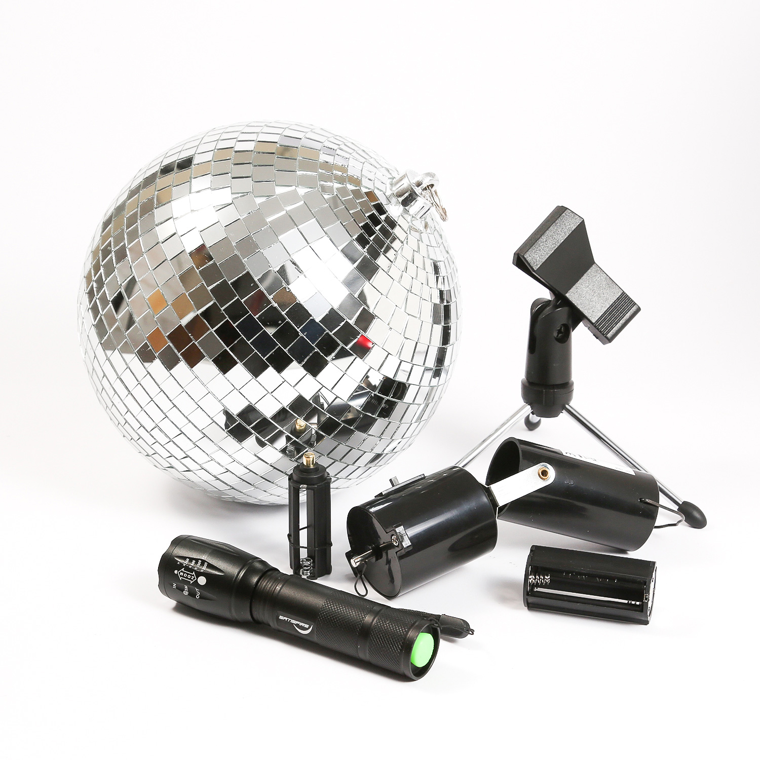 SATISFIRE Discokugel Set - Mobile Party Kit - 20cm Kugel, Motor, Spot, Stativ SATISFIRE Discokugel Set - Mobile Party Kit - 20cm Kugel, Motor, Spot, Stativ