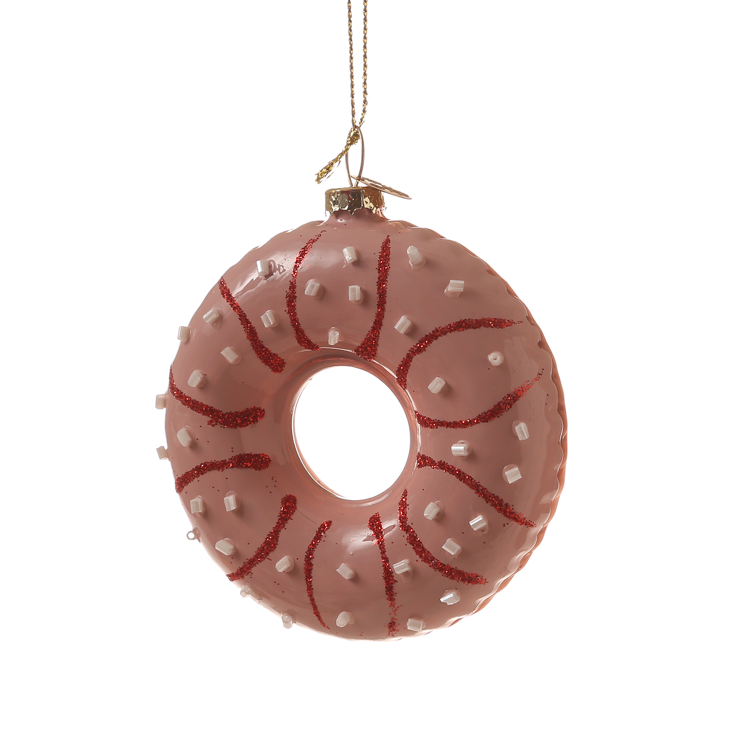 Weihnachtsbaumschmuck DONUT - Glas - inkl. Aufhänger - glänzend mit Verzierung - H: 8,5cm - rosa