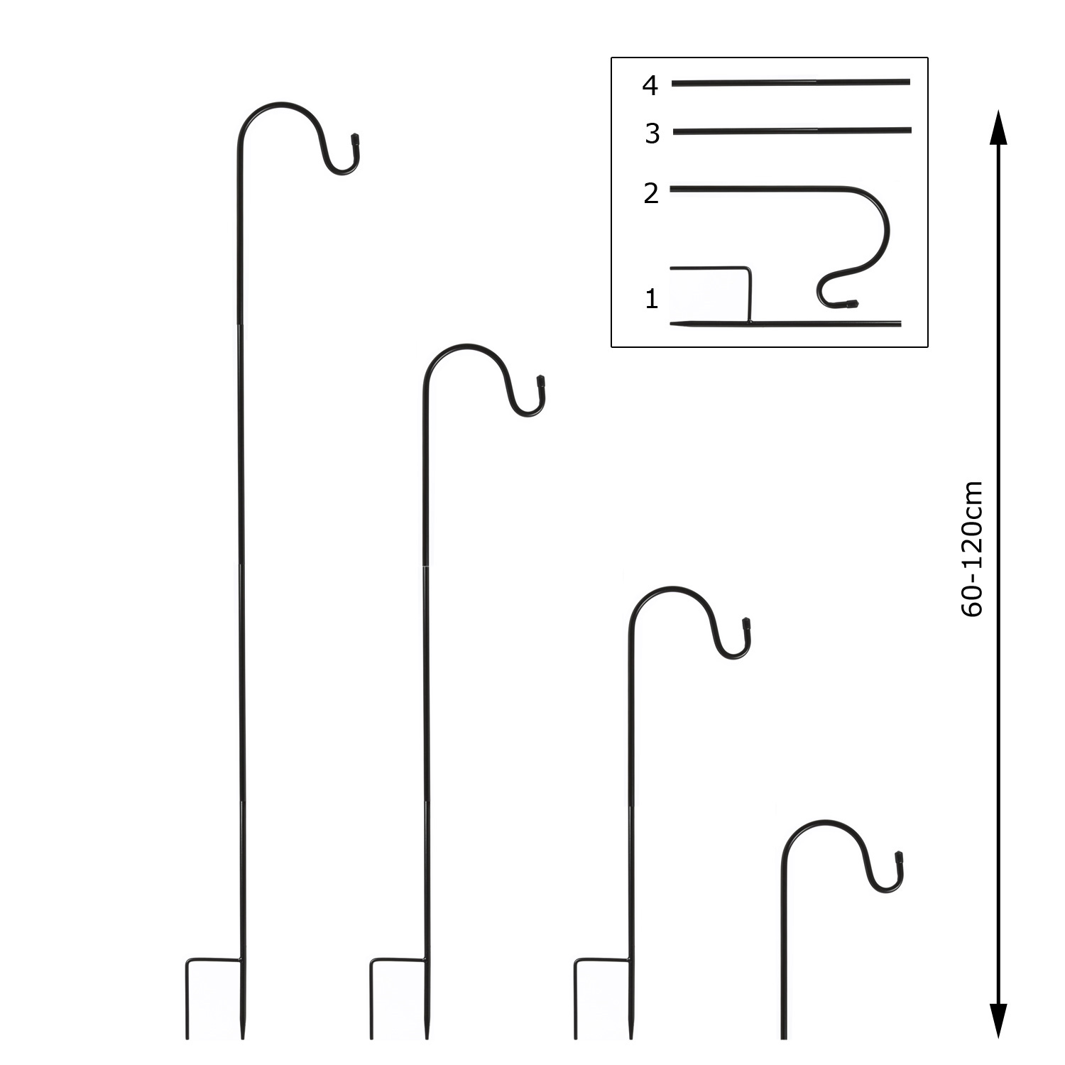 Gartenspieß für Laternen/Leuchten/Gartendeko - Gartenstecker - Schäferhaken - 60-120cm