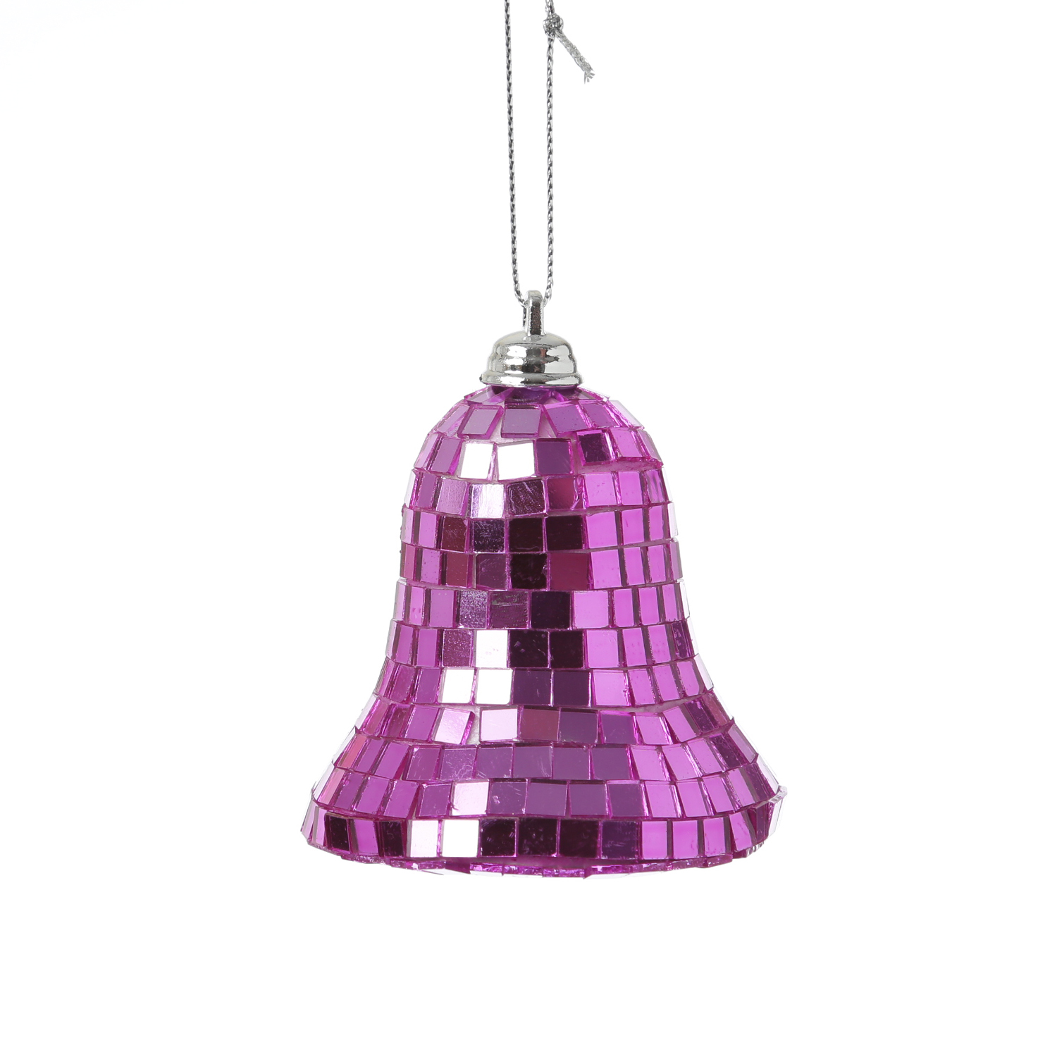 Christbaumschmuck Glocke - Weihnachtsbaumschmuck im Discokugel Look - H: 8cm - pink