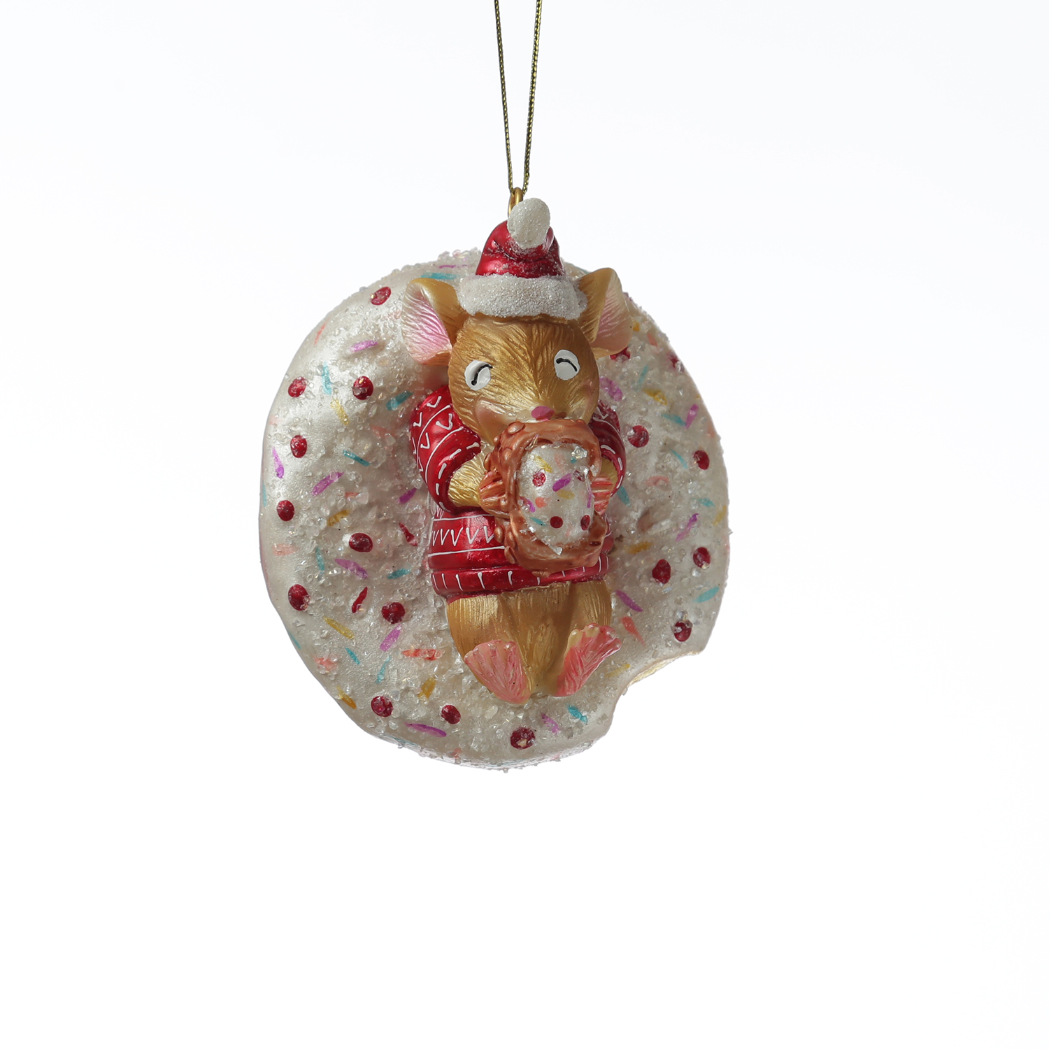 Weihnachtsbaumschmuck Mäuschen mit Donut - Christbaumschmuck - Glas - H: 10cm