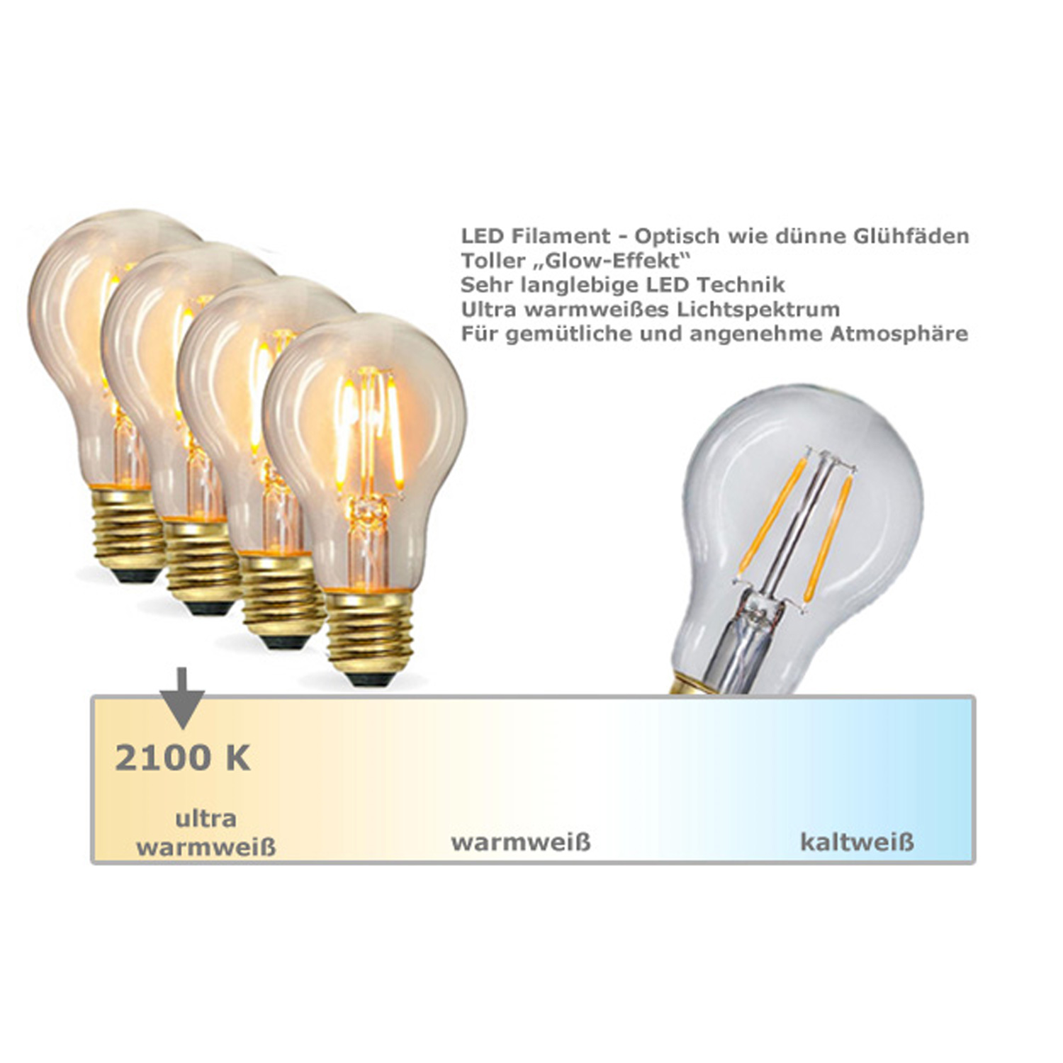Illu-/Partylichterkette 5m - Außenlichterkette weiß - Made in Germany - 10 Edison LED Filamentlampen