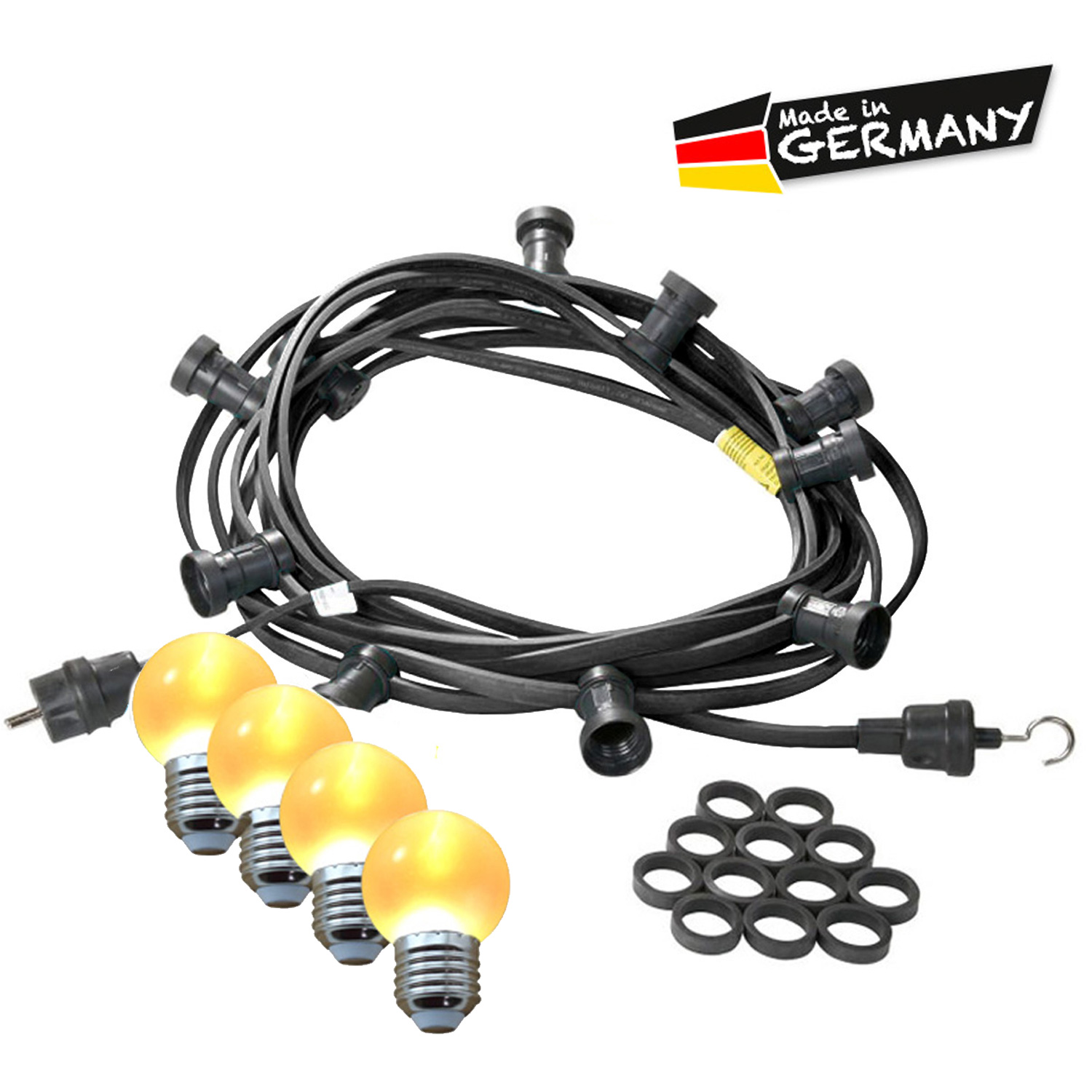 Illu-/Partylichterkette 30m - Außenlichterkette - Made in Germany - 30 ultra-warmweiße LED Kugeln Illu-/Partylichterkette 30m - Außenlichterkette - Made in Germany - 30 ultra-warmweiße LED Kugeln