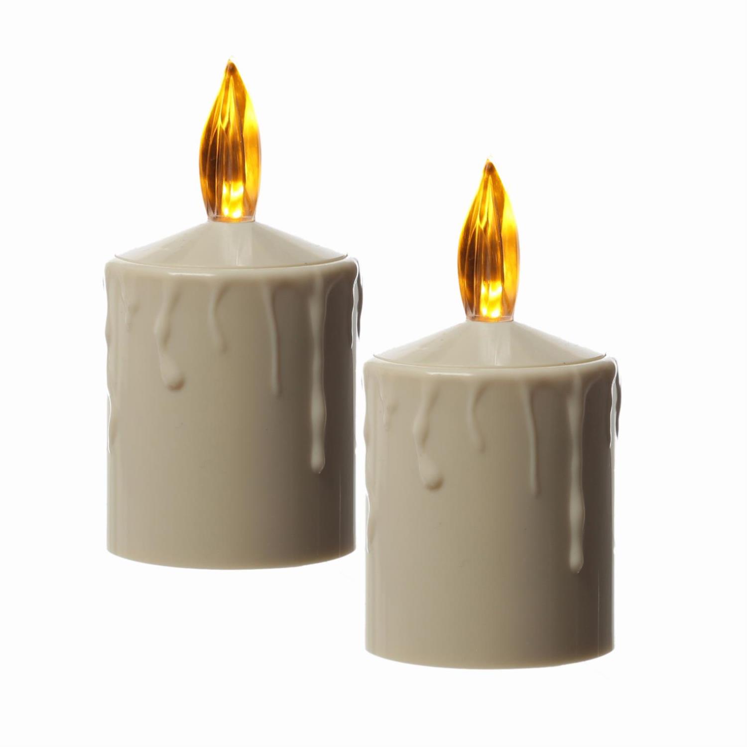 LED Kerzen - Grabkerze - Grablicht - H- 11-5cm-D- 6cm - Sensor - bis 500h - beige - 2er Set LED Kerzen - Grabkerze - Grablicht - H- 11-5cm-D- 6cm - Sensor - bis 500h - beige - 2er Set