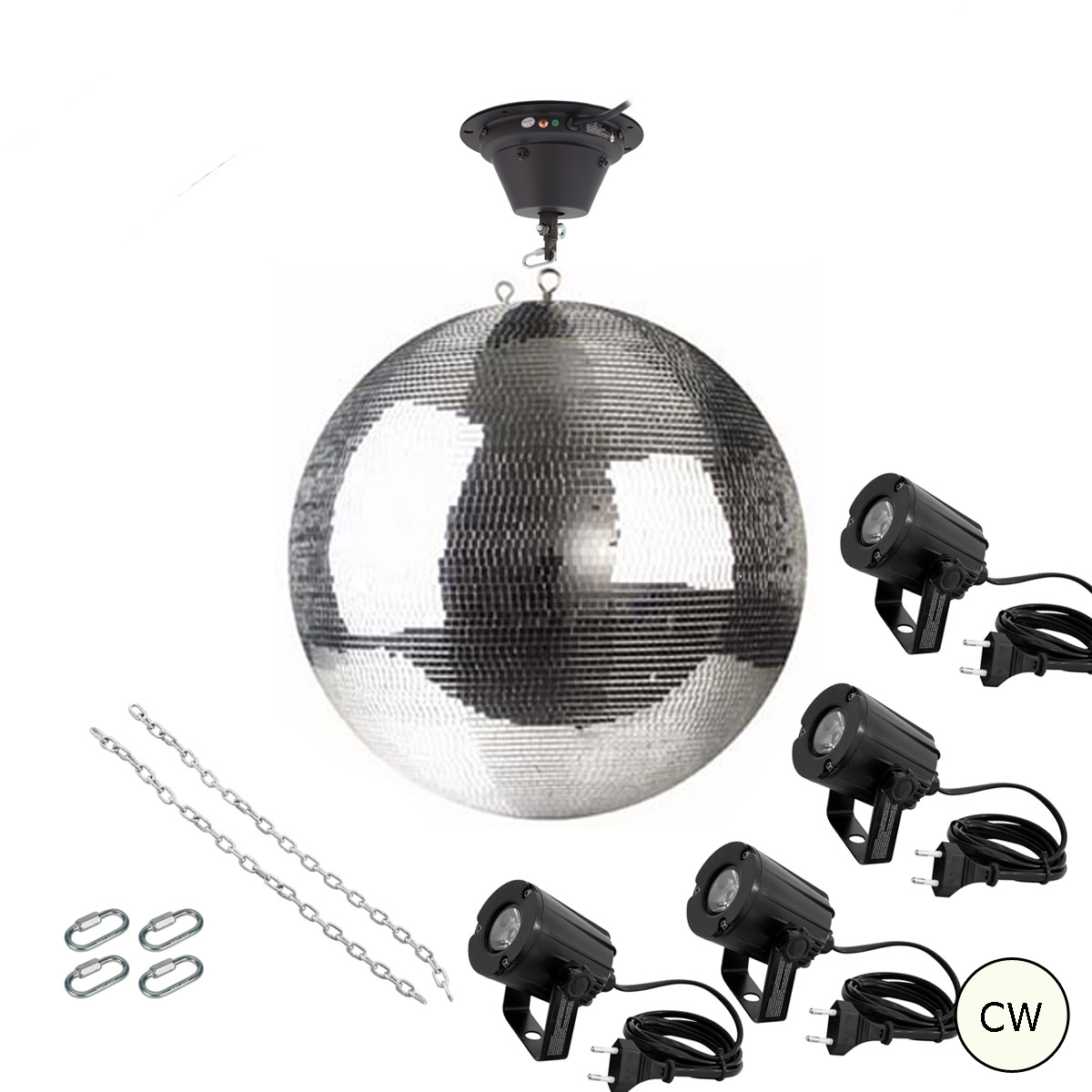 Spiegelkugel Komplettset - Discokugel, Motor, Pinspot, Montagematerial für Diskokugel - Mirrorball Set - Partyset Spiegelkugel Komplettset - Discokugel, Motor, Pinspot, Montagematerial für Diskokugel - Mirrorball Set - Partyset