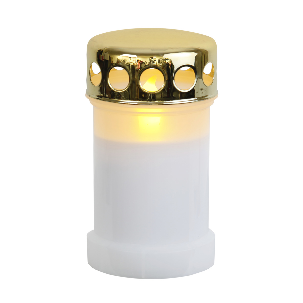 LED Novenkerze Serene - Grabkerze - flackernde gelbe LED - H: 14cm - weiß/gold - 12er Set