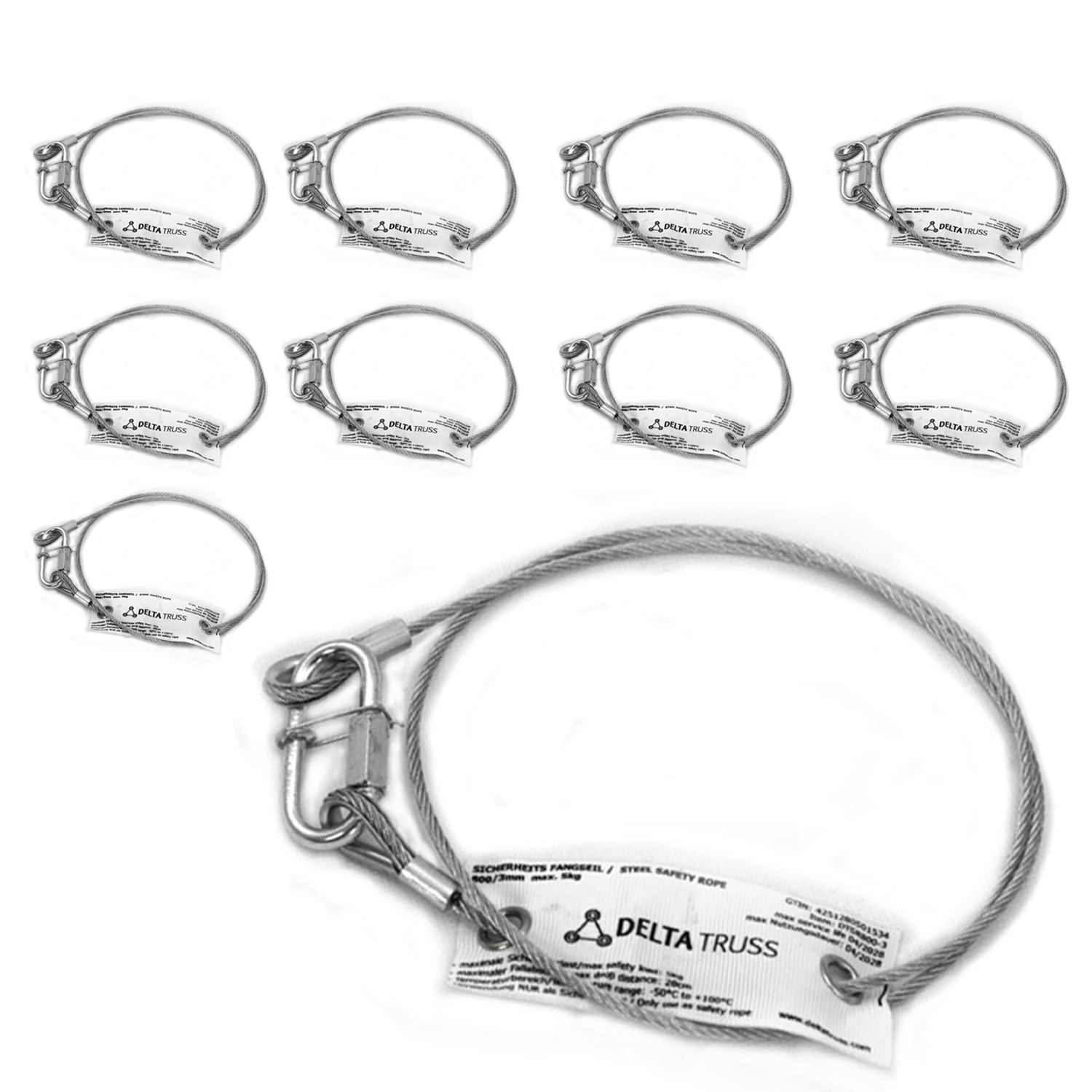 Sicherheitsfangseil 800x3mm - 10er Set - Safety nach BGV-C1 bis 5kg Sicherheitsfangseil 800x3mm - 10er Set - Safety nach BGV-C1 bis 5kg