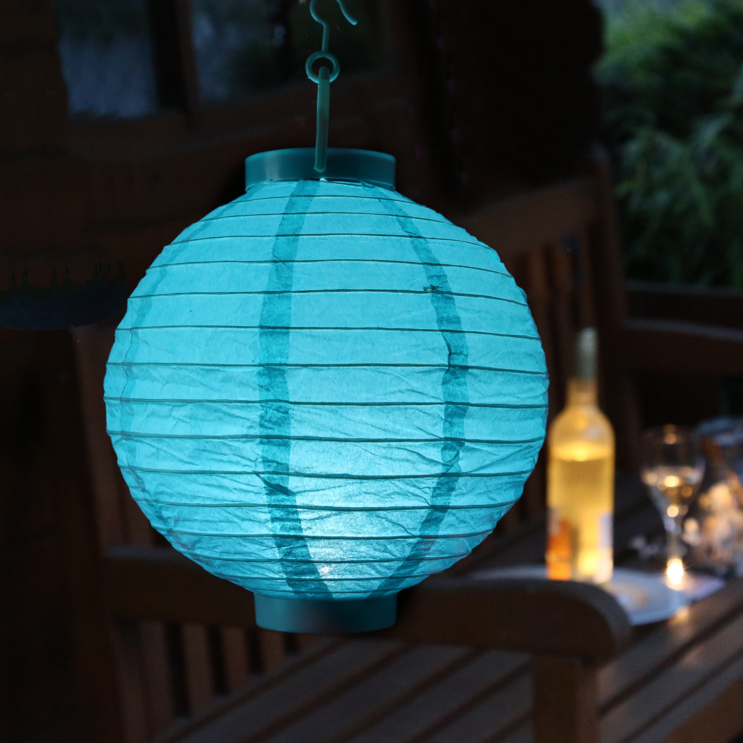 LED Lampion FESTIVAL - kaltweiße LED - D: 20cm - Montagehaken - türkis LED Lampion FESTIVAL - kaltweiße LED - D: 20cm - Montagehaken - türkis