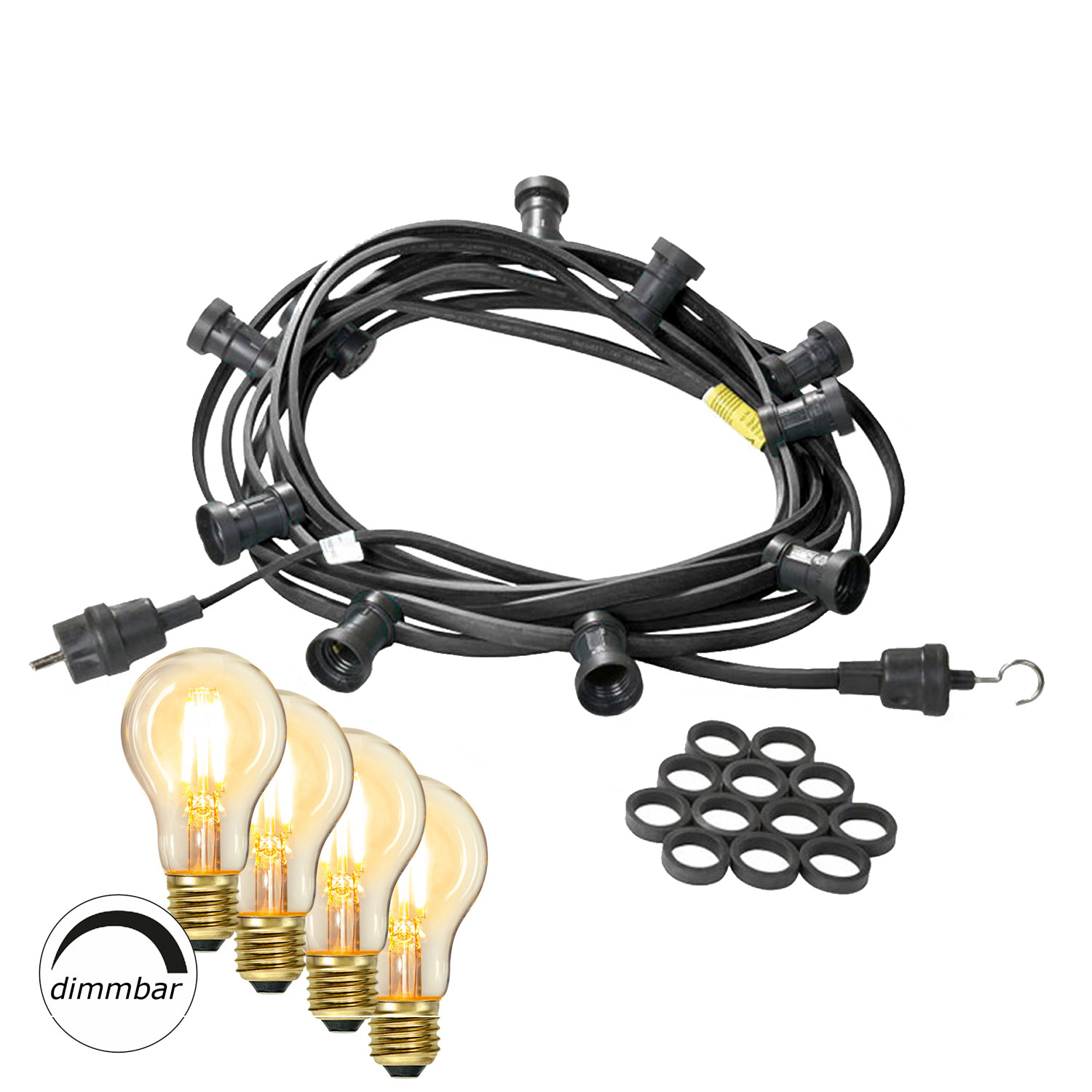 Illu-/Partylichterkette 20m - Außenlichterkette schwarz Made in Germany 20x dimmbares Leuchtmittel
